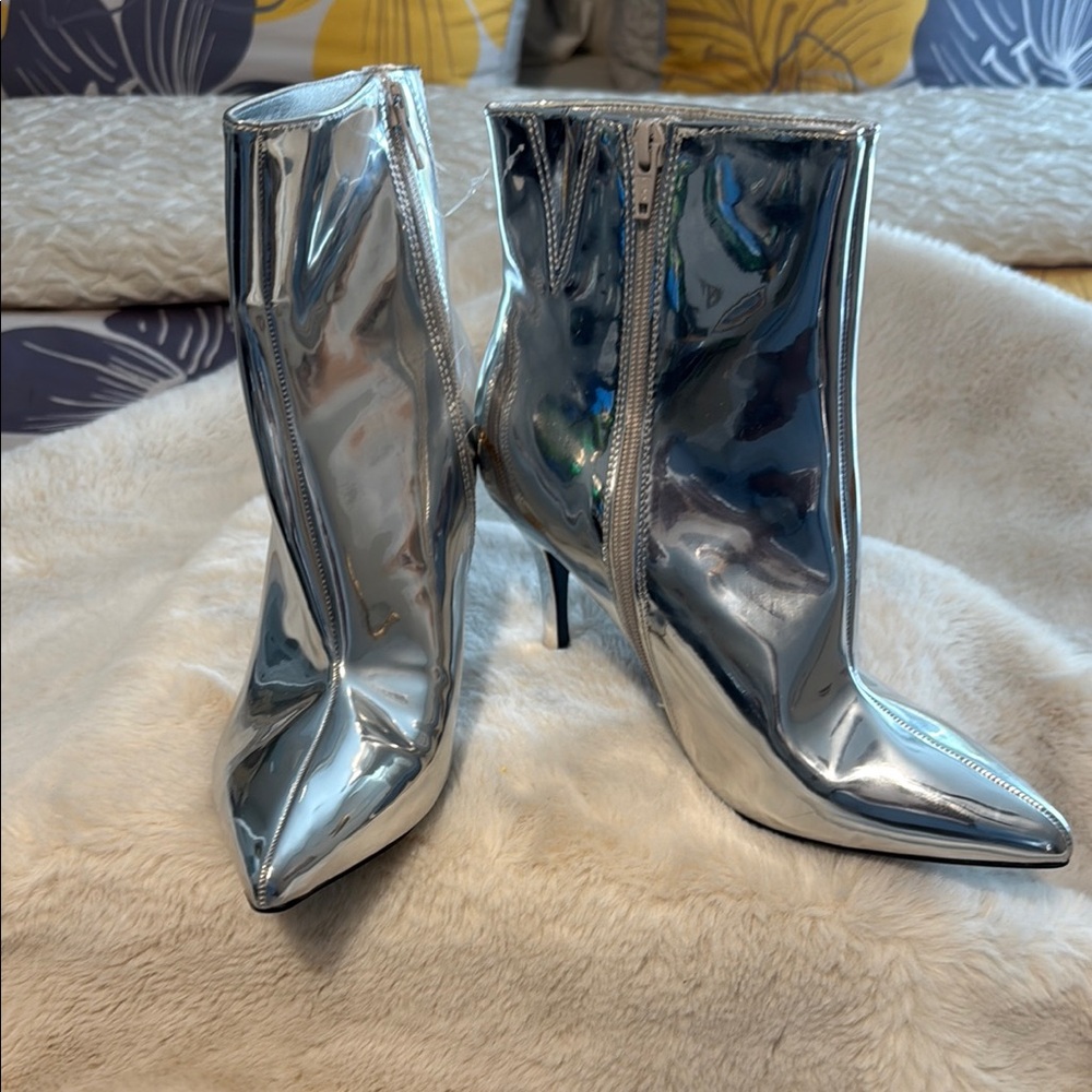 Silver High Heel Ankle Boots